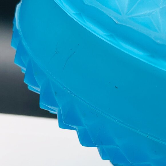 Vintage Indiana Glass Satin Mist Blue Diamond Point Candy Wedding Box Compote - Picture 14 of 14